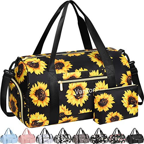 Turnbeutel für Damen mit Schuhfach Wasserdicht, Sport Duffle Bag für Reisen Duffel Weekender Handgepäck am Strand Yoga Übernachtung Gepäck Mama Umstandskrankheit Tasche, Medium-17.50 Inch, Stilvoll