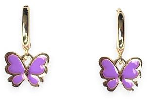 ASTER ALHELÍ - Vergoldete Ohrringe für Damen bunten Schmetterlingen- Statement Ohrringe Creolen mit Anhänger Gold - Baumelnde Ohrringe für Mädchen mit Schmetterlingen (Lila)