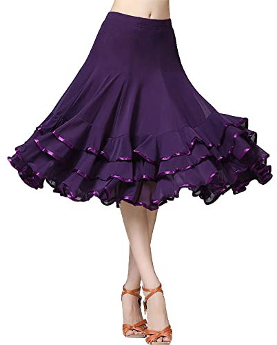 G-LIKE Latin Tanz Damen Rock – Latein Tänze Walzer Tango Jazz Salsa Rumba Modern Dance Performance Party Kostüm Dehnbar Midirock Tanzkleid für Frauen Mädchen (Lila)