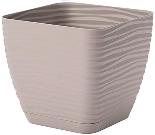 Acan Tradineur Pot de fleurs carré avec soucoupe, design Sahara, 19 cm, en plastique, idéal pour jardin extérieur, terrasse, balcon, couleur assortie