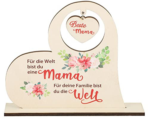 COCHIE Holzherzschild Dekoration, 19 x 15.5 x 0.5 cm, Holz, Traditionell, Herz, Liebe, Mutter, Dekorative Signage, Riegel, Schlafzimmer, Beste Mama, Für die Welt bist du eine Mama