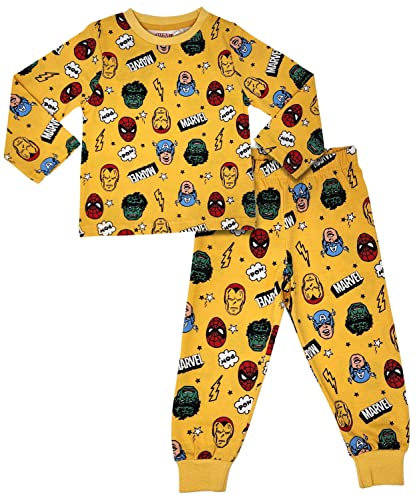 Marvel Spiderman, Hulk, Iron Man & Captain America - Official Long Sleeved Pyjamas - 3-4 Years: 104cm Yellow