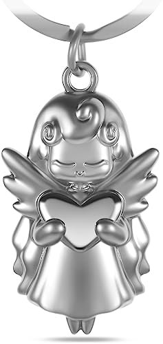 Goldziples Schutzengel Schlüsselanhänger mit Geschenkbox,Auto-Schlüssel Glücksbringer aus Metall in Silber,sich als Geschenk für Frau, Mann, Kinder,Autofahren Anfänger (Lange Haare Silber)