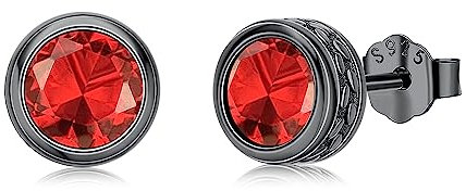 Rubin Ohrringe 925 Sterling Silber Rund Schwarz Ohrstecker Geburtstag Schmuck Halloween Geschenk für Männer Frauen