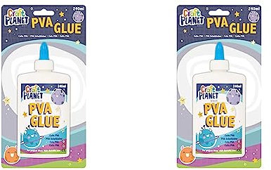 Craft Planet - 240 ml White Strong, Tacky PVA All Purpose Glue For Kids Art, Toddler Craft, School Supplies, Woodwork, Home Projects, DIY, Craft Box Refill, For Paper, Wood, Craft Materials, Pack of 2