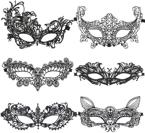 Meleager Maskerade Masken, Spitzenmaske Venezianisch, 6 Stück Sexy Damen Spitze Augenmaske, Gothic Maskerade Gesichtsmasken für Halloween Karneval Party Kostüm Cosplay