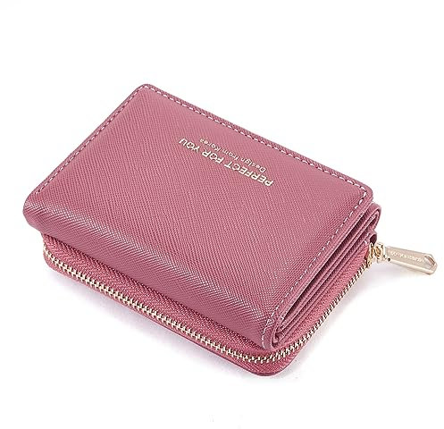 Geldbörse Damen klein, Geldbeutel Damen klein, kleines Portemonnaie mit Große Kapazität, Elegante Geldbeutel mit Großes Münzfach Rosenrot