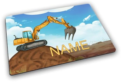 Maus-Design Textil Tischset mit Name, Bagger | Gummirückseite, Platzdeckchen, Personalisiert