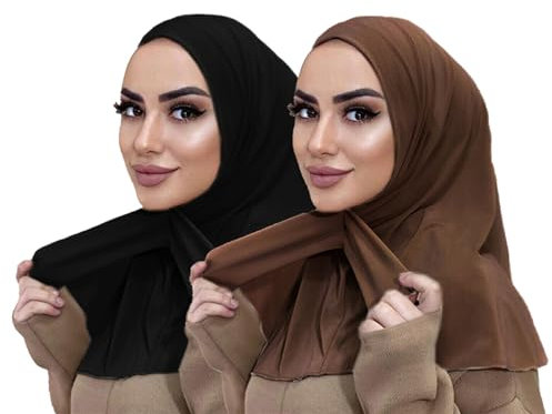 MOWEN 2 Stück Praktische Tasten-Hijab-Mütze aus Modal-Baumwolle, Einfarbig, Untertuch für Islamische Muslimische Mütze, Elastische Kopftuch-Mütze