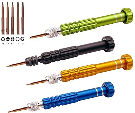 Lot de 4 mini tournevis 5 en 1 multifonction de précision pour réparation de lunettes, tournevis de poche en acier S2 pour lunettes, montres, ordinateurs portables, électroniques et bijoux