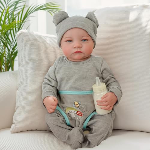 BABESIDE Lebensechte Reborn-Baby Puppen Junge - 18 Zoll Reborn Baby VollSili-kon Lebensecht - Realistische Blaue Augen Junge vin-yl Nettes Neugeborenes Spielzeug Geschenk für Kinder Alter 3+