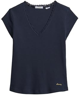 Superdry Damen Athletic Essentials Oberteil mit Spitzenbesatz und V-Ausschnitt