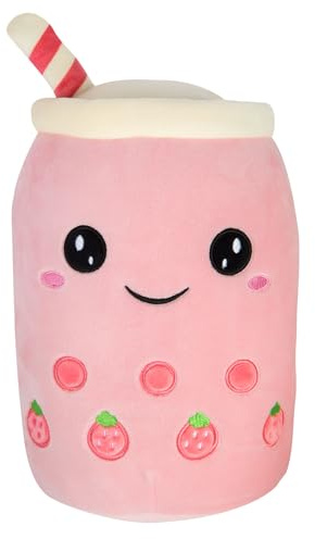 VFM - Boba Tea Soft Toy White Bubble Tea Plush Pillow, Cute Soft Stuffed Toy Plush Toy Cute Stuffed Plushie, Gifts for Birthday, Valentine's Day Christmas- 1 X Strawberry 15cm