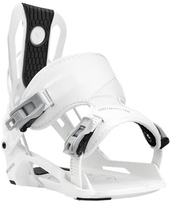 Nidecker Flow Nexus Snowboard Bindungen – Weiß – Komfortabler All-Mountain Flex mit glasfaserverstärkter Nylon-Grundplatte – Größe XL