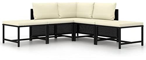 ZEYUAN 5-TLG. Garten-Sofagarnitur mit Auflagen, Outdoor Sofa, Gartenlounge Outdoor, Balkon Sofa, Liegesofa, Outdoorsofa, Outdoor Couch, Schwarz Poly Rattan