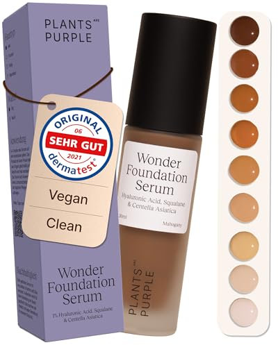 Wonder Foundation Serum - Make Up sanfte Deckkraft | Alle Hauttyp | Mit Hyaluronsäure + Squalan | Regenerierende Wirkung | Getöntes Gesichtsserum langanhaltender Glow | Plants Are Purple - Mahogany