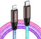 VEN-DENS USB C to Lightning Cable RGB Light Up 66W/6A Fast Charger Cable - 1M Braided USB-C Charging Cord for iPhone 14/13/12/12 Pro Max/12 Mini/11/11 Pro/XS Max/XR/X/8/8 Plus/iPad