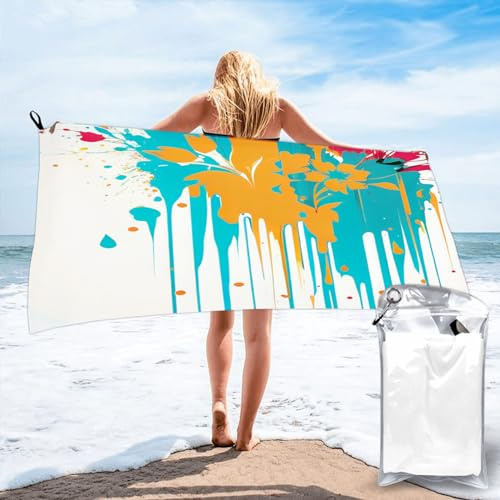 FJQWKLF Strandtuch mit farbenfrohem Spray-Art-Muster für unterwegs, leichte Mikrofaser, weich, schnelltrocknend, sandfrei, zum Schwimmen, Pool, Camping, Yoga, Training, 80 x 160 cm