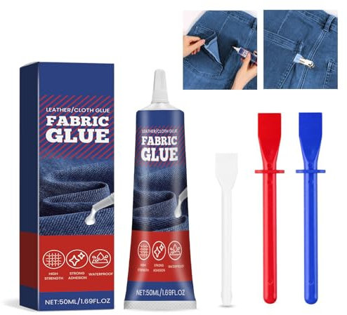 NOLACE 50ML + 2 Pezzi Raschietto in Silicone - Colla per Tessuti Resistenti ai Lavaggi, Spray Liquida Trasparente per Tessuti