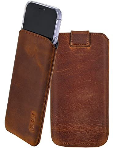Suncase Leder Tasche kompatibel mit iPhone 16 Pro (6,3 Zoll) Hülle mit ZUSÄTZLICHER Transparent Case | Schale | Silikon Bumper Handytasche (mit Rückzugsfunktion und Magnetverschluss) in antik-Coffee