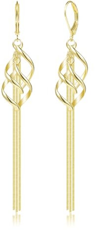ALEXCRAFT Gold Ohrringe Hängend, Lang Hängeohrringe Hypoallergen Krumm Blatt Tropfen Baumeln Ohrringe Lange Quasten Ohrhänger Schlangenkette Ohrring fur Damen