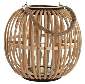 Farol portavela de Rattan Natural para Jardin con asa (Ø 28x28x27 cm)