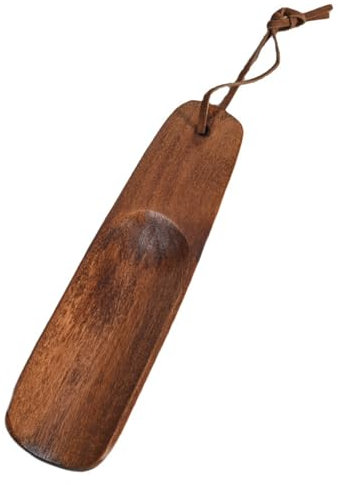 GZQINGYONG 1 Pièce Chausse Pied Bois,Chausse Pieds Long Manche 15.5CM,Petit Chaussé Pied Manche Long Shoe Horn Universel,Bois Chausse-pied Avec Corde Suspendue Pour Hommes et Femmes (Couleur Noyer)