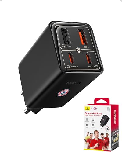 Baseus USB C Ladegerät, 65W GaN 6 USB C Netzteil, 4-Ports PD Ladegerät mit PPS Schnellladegerät Mehrfach für MacBook Pro, iPad Pro, Steam Deck, Dell XPS 13, iPhone/Galaxy, Pixel, Tablets