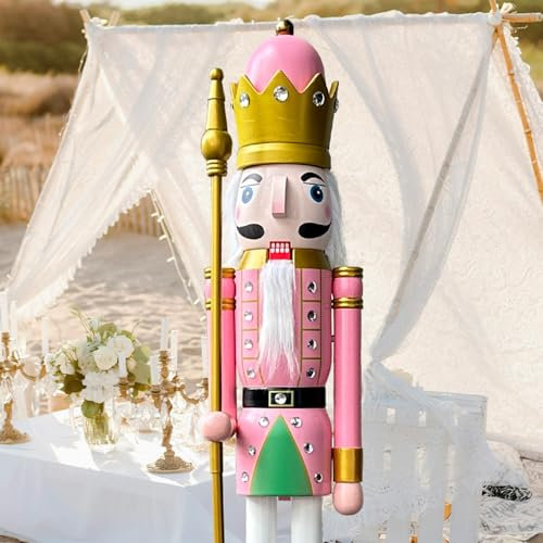 CDL Pastel Pink Nutcracker 4 Ft 1.2M high King Wooden Nutcracker Figurine Home Decorations or Wedding Party K16