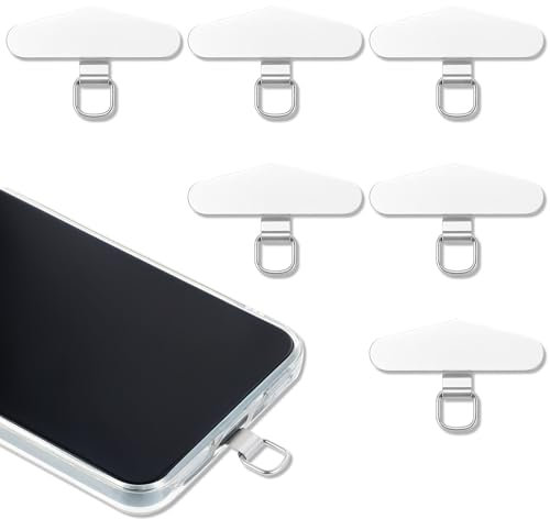 Gjinxi 6 Pack Metal Phone Tether Tab, Heavy Duty Metal Phone Patch, Phone Lanyard Patch Replacement Part for Phone Strap, Universal Cellphone Lanyard Pad for Full Phone Cases, Silver