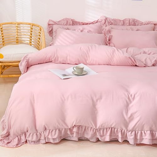 Nayoroom Bettwäsche 155x220 Rüschen Rosa Mädchen Kuschelige Bettbezug Set 2teilig Niedliche Altrosa Romantisch Ruffle Aesthetic Renforce Mikrofaser Deckenbezug und Kissenbezug 70x90 Reißverschluss