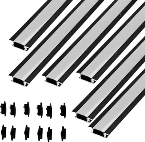 Jandei – Pack 6 Perfiles de Aluminio Forma YW Largo 1 Metro para Empotrar Tiras LED, con Difusor Blanco Lechoso Redondeado. Incluye Tapas Finales (Negro)