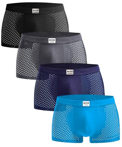 BOXR Underwear Lot de 4 Boxers en Bambou pour Homme - Ultra Doux, Confort Optimal, S-3XL (FR/ES, Alpha/Lettres, M, Taille Normale, Taille Normale, Multicolore)