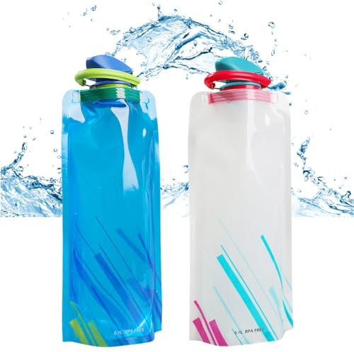 Garegce 2pcs Collapsible Water Bottle, Large Soft Foldable Water Bottle - BPA Free 700 ml, Reusable Portable Drinks Bottle with Secure Lock for Gym Camping Cycling Outdoor Sports & Hiking