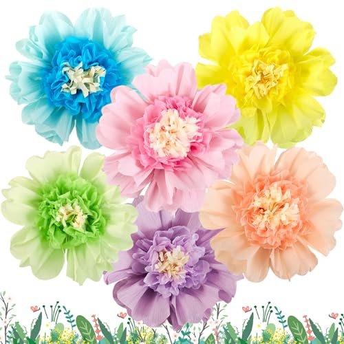 Easy Joy 6PCS Pastel Paper Flowers Decorations 12 Large Spring Tissue Flower Decorations Colourful Giant Fiesta Paper Flowers for Wall Weeding Birthday Nursery Garden Carnival Party Backdrop Decor