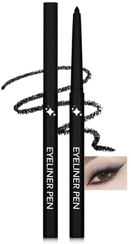 Schwarz Glitzer Eyeliner Wasserfest, Super Soft & Smooth Textur Kajalstift | Langahaltende Metallic Shimmer Eyeliner, Leicht Anwendbar, Hochpigmentiert Eye Pencil Weihnachten Makeup für Frauen Mädchen
