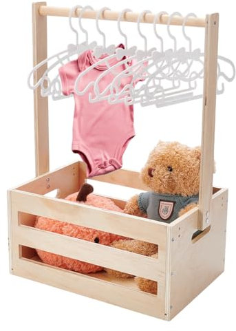 UNICRAFTALE Holz Baby Geschenk Korb Kiste Schrank Baby Aufbewahrungskiste Babyparty Korb Mit Griff Und 8 Stück Kinder Kleiderbügel Holzkorb Willkommensgeschenk Für Die Schwangerschaft Neue Eltern