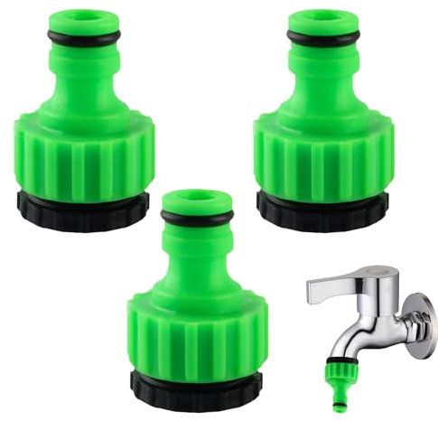 3 Stück Wasserhahn Adapter, Gartenschlauchanschluss Adapter, 1/2 Zoll 3/4 Zoll Kunststoff Schlauchanschluss, 2-in-1 Garten Schraubgewinde Hahnverbinder, für Wasserhahn Schlauch Anschluss (Grasgrün)