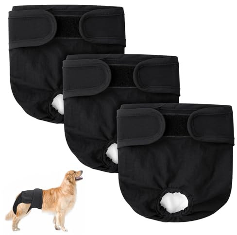 Aomig Hundewindeln Hündinnen 3Pcs Waschbare Auslaufsichere Läufigkeitshose Hündinnen Wiederverwendbare Damenbinden Höschen für Weibliche Haustiere Hochsaugfähige Nkontinenz Hundewindeln (Schwarz,XL)