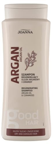 Joanna Arganöl Shampoo für Haare 400ml – Regenerierendes Haarshampoo Damen mit Argan Oil – Feuchtigkeitspflege für trockenes und strapaziertes Haar – Mit Vitamin E für seidige Geschmeidigkeit