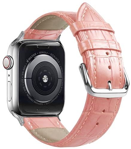 SZYXMY Compatible with Apple Watch Bands 49mm 46mm 45mm 44mm 42mm 41mm 40mm 38mm Alligator-Embossed Genuine Leather Replacement Straps Unisex Fits Series 11/10/9/8/7/6/5/4/3 Ultra/SE 3/2/1 (Pink)
