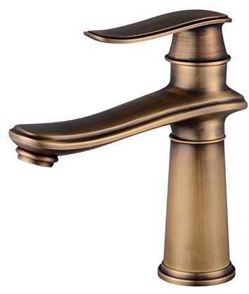 Grifo de lavabo de baño antiguo dorado – Grifo mezclador de lavabo monomando montado en cubierta con agua caliente y fría, elegante diseño multicolor para baños modernos