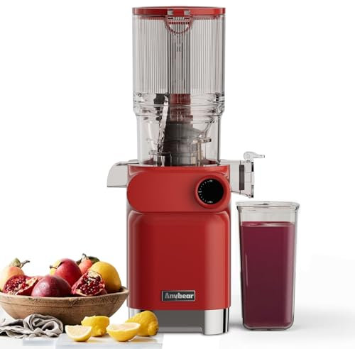 Anybear Cold Press Juicer, 200W Masticating Slow Juicer 4.3 Large Feed Chute Fit Whole Fruits Vegetables | Upgraded Auger | Tritan Materials | BPA Free | Juice Recipes (Red)