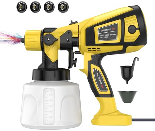 Pistolet a Peinturede, 850W HVLP Pistolet Peinture Electrique avec Bidon de Peinture de 1400 ML,4 Buses et 3 Modèles, 3 Modes de Pulvérisation, pour aux Abris de Jardin, Meubles, Clôtures, Murs