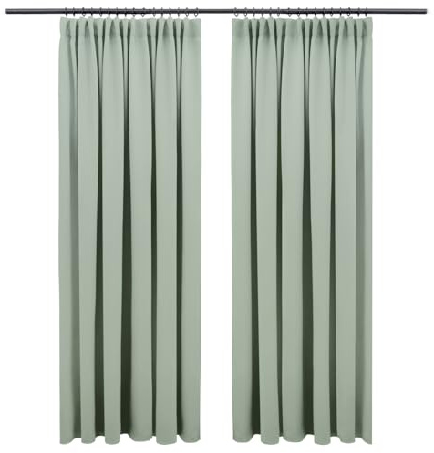 Blumtal Verdunklungsvorhänge Kräuselband 138x117 cm im 2er Set - Oeko-TEX zertifizierte Vorhänge Blickdicht - Verdunklungsvorhang - waschbare Vorhänge mit Kräuselband für Schiene in Grün