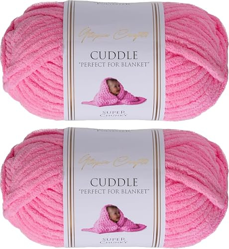 Utopia Crafts Cuddle Super Chunky Chenille Garn Knallpink, 100 g Knäuel, 60 m, Flauschiges, Dickes Strickgarn Häkelgarn, Maschinenwäsche, Stricken Häkeln für Anfänger, Wollalternative, 2er-Pack