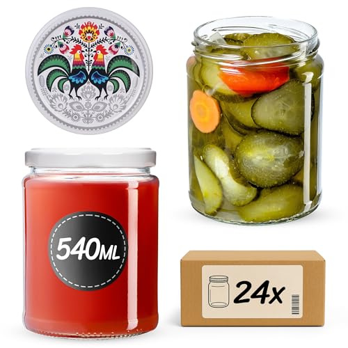 KADAX 24er Set Einmachgläser 540ml TO82 Hähne, Sturzgläser Mason Jar mit Schraubdeckel, Luftdichte Twist-off Gläser, Meal Prep, Overnight Oats, Sauerteig
