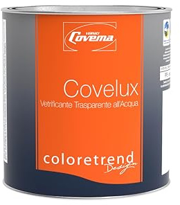 Covema Covelux Vetrificante Acrilico All’Acqua 1 L – Finitura Lucida Trasparente Non Ingiallente, Protettivo per Interni ed Esterni, Resistente all’Acqua