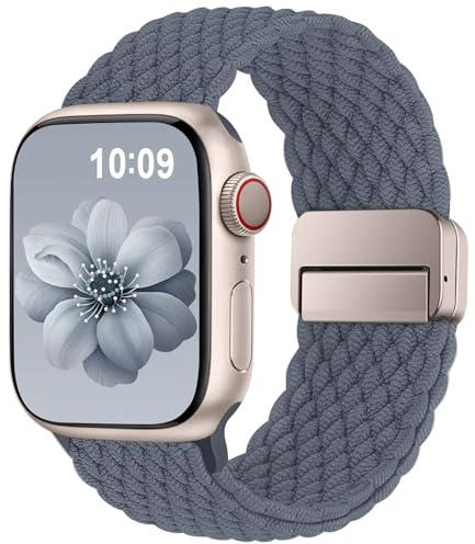 Higgs Geflochtenes Armband Kompatibel mit Apple Watch 40mm 41mm 42mm 38mm Damen Herren, Magnetisch Verschluss Elastisch Stoff Sport Nylon Armbänder für iWatch SE 3/2/1 Series 11 10 9 8 7 6 5 4 3 2 1