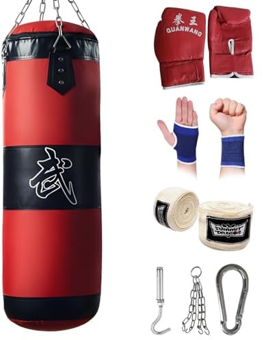 Sacos de Boxeo, Sin-Relleno para Adutos, Cadena, Saco de Boxeo Pesado, MMA, Extremadamente Resistente y Duradero, Kickboxing, Bolsa para Entrenamiento, Fitness, Artes Marciales, Ejercicio Fisico